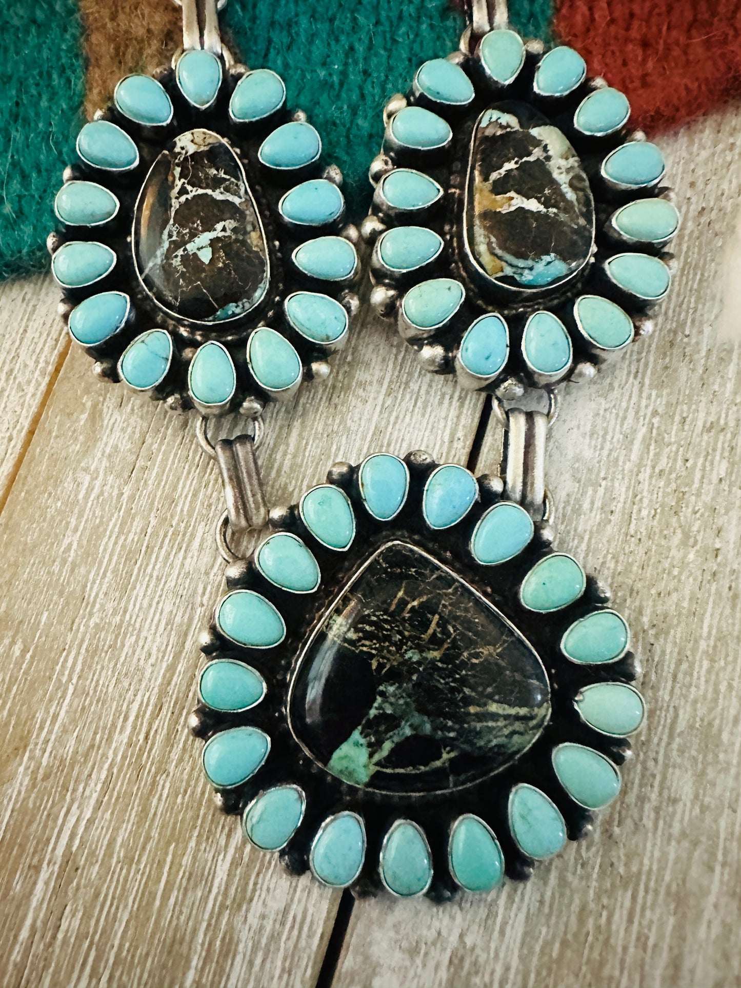 Handcrafted Sterling Silver & Turquoise Cluster Necklace by Bob Becenti
