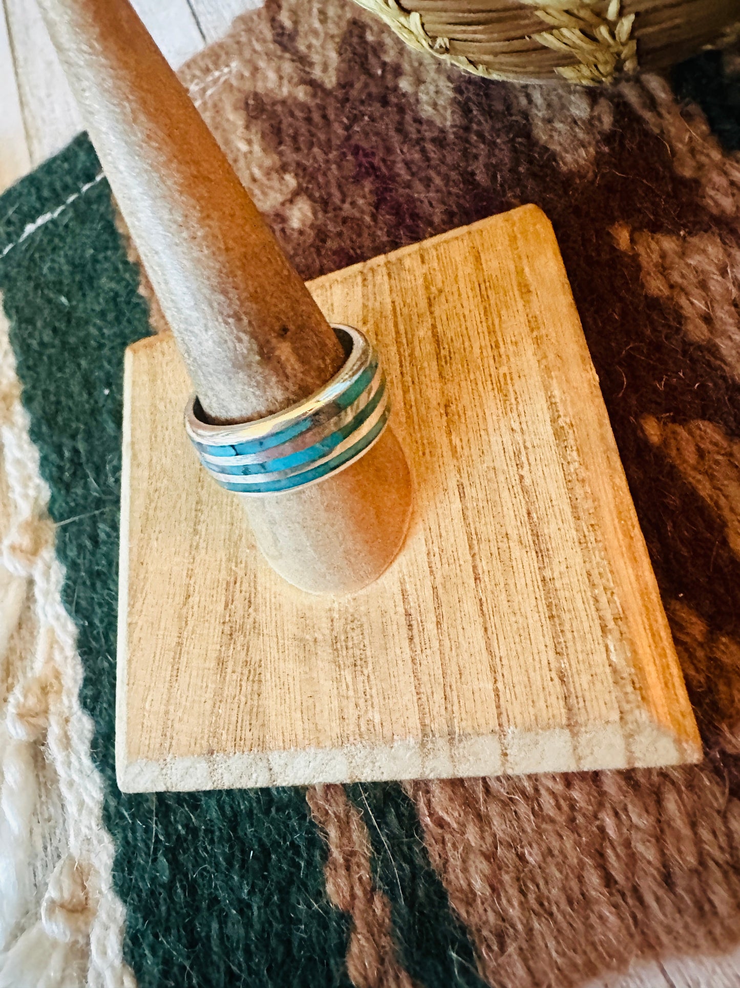 Handcrafted Sterling Silver & Turquoise Inlay Band Ring