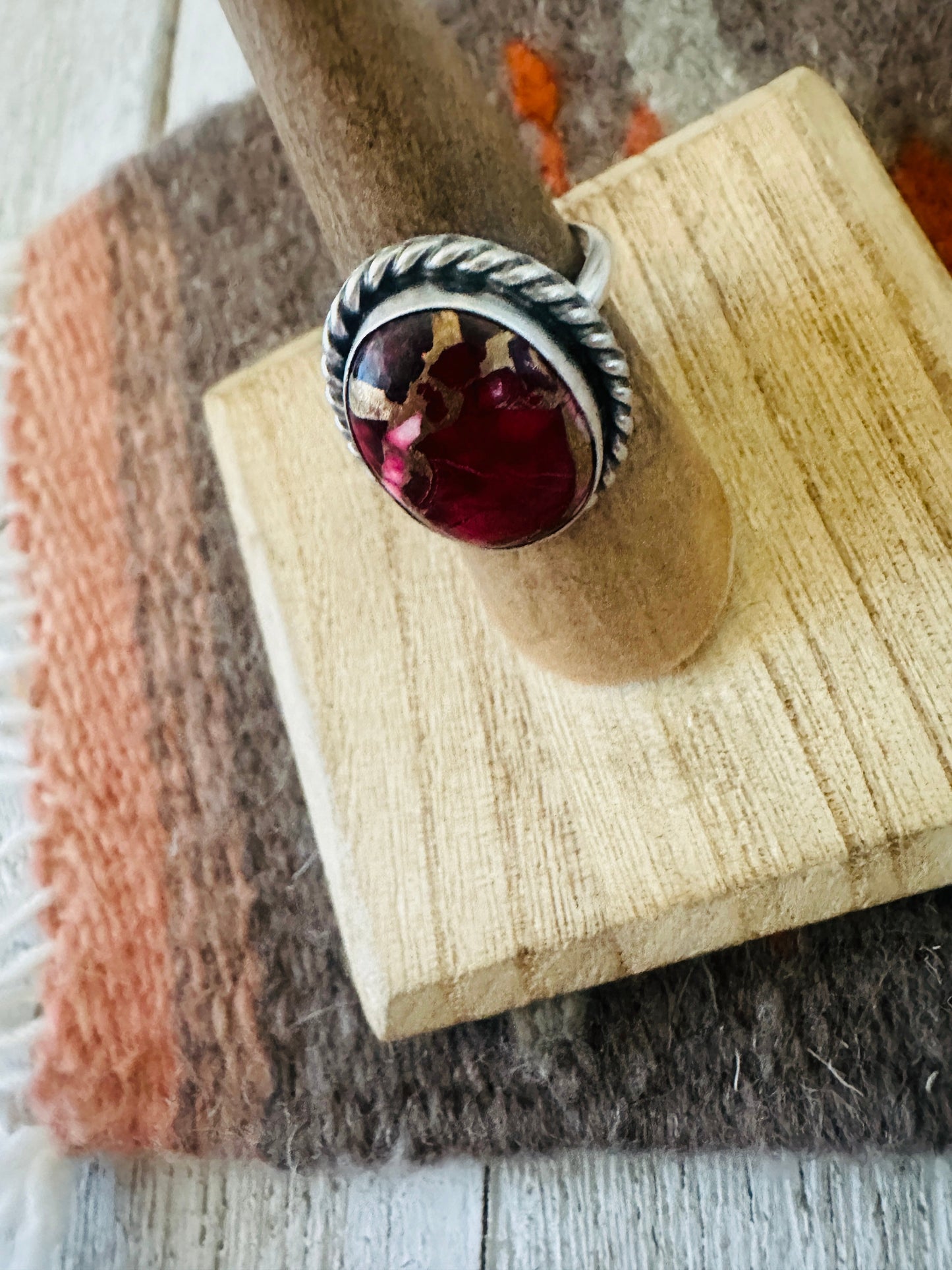 Handcrafted Sterling Silver & Rose Dahlia Adjustable Ring
