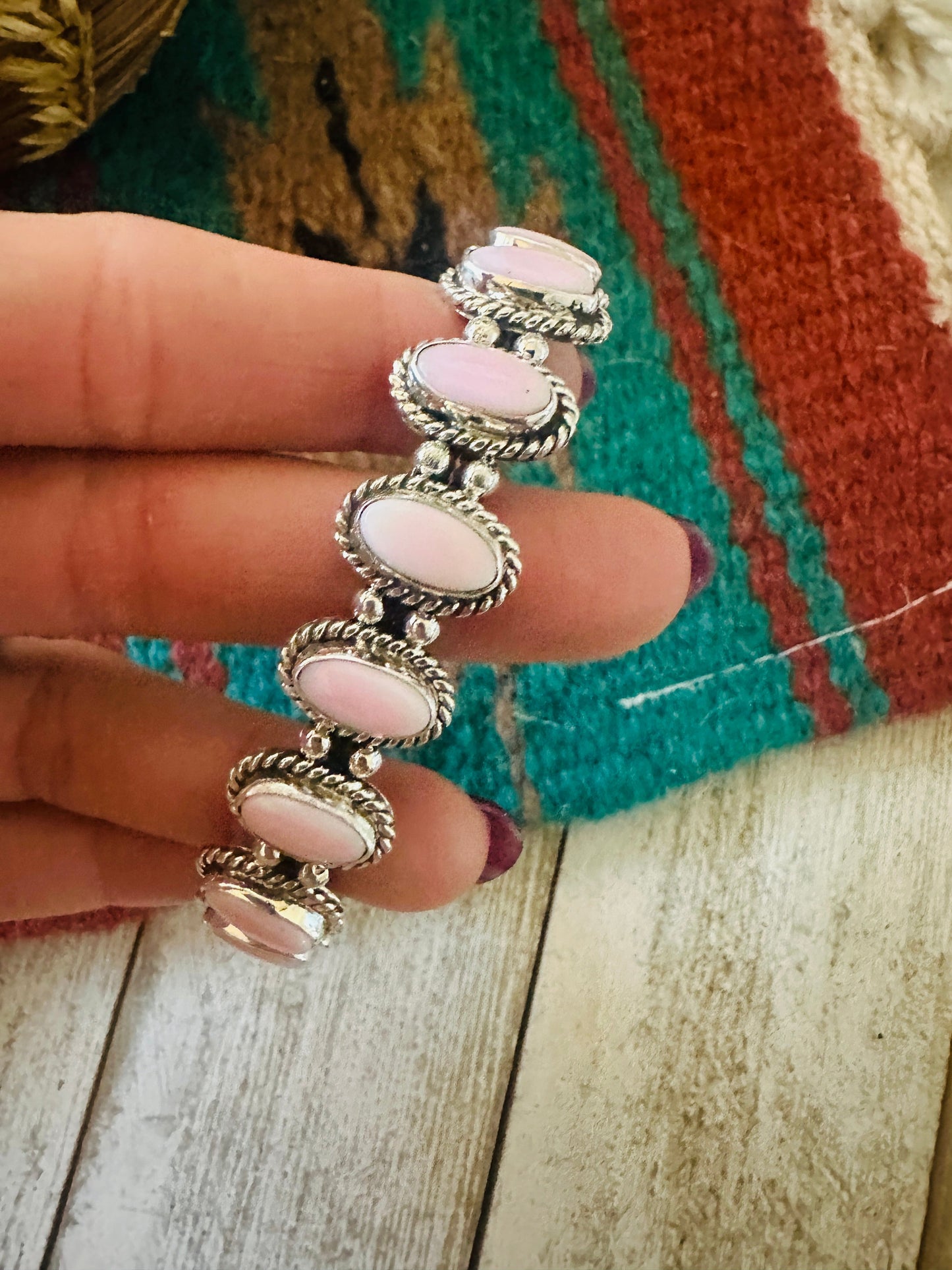 Handcrafted Queen Pink Conch Shell & Sterling Silver Cuff Bracelet