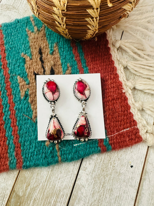 Handcrafted Rose Dahlia and Sterling Silver Dangle Earrings
