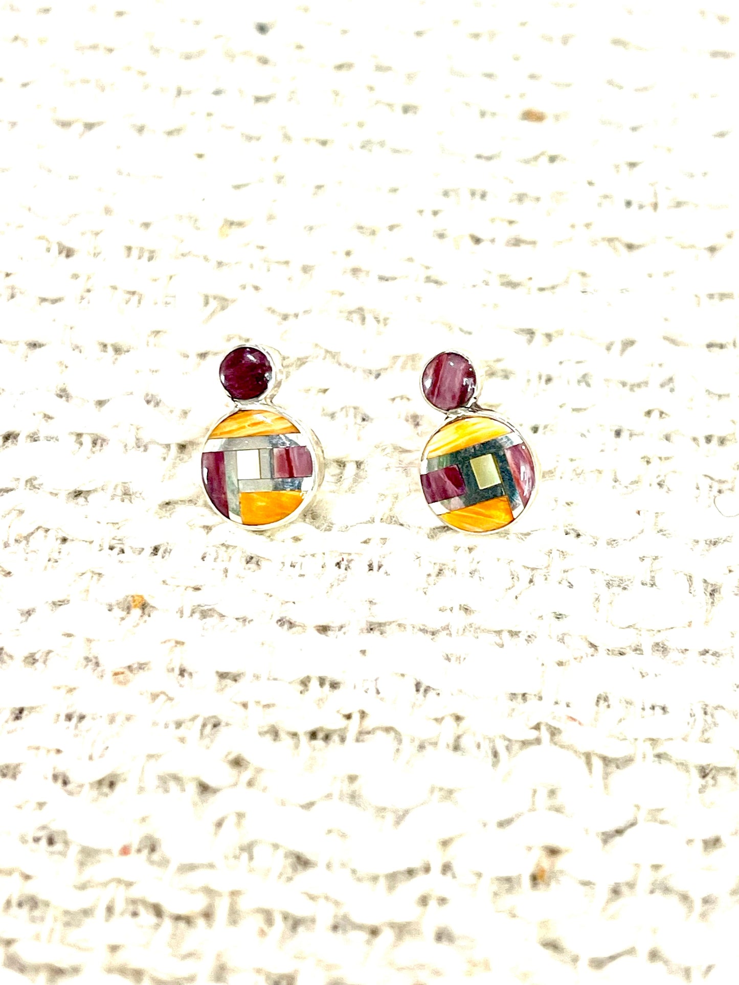 Beautiful Handmade Sterling Silver & Multi Stone Inlay Stud Earrings