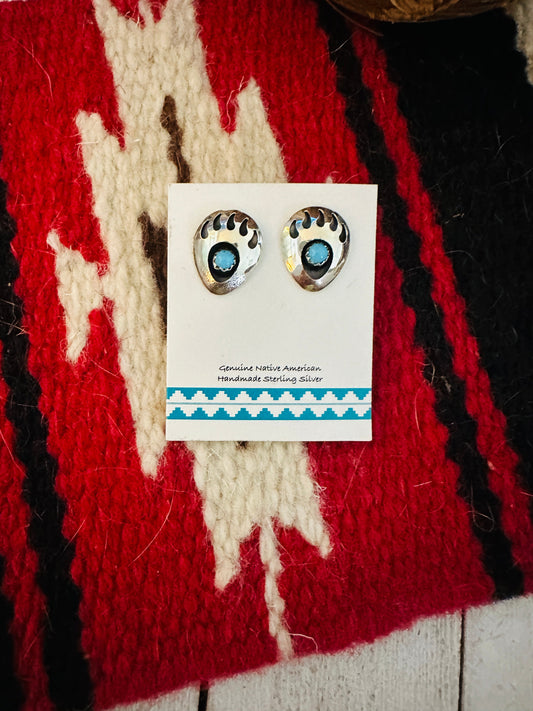 Handcrafted Sterling Silver And Turquoise Bear Paw Post Earrings