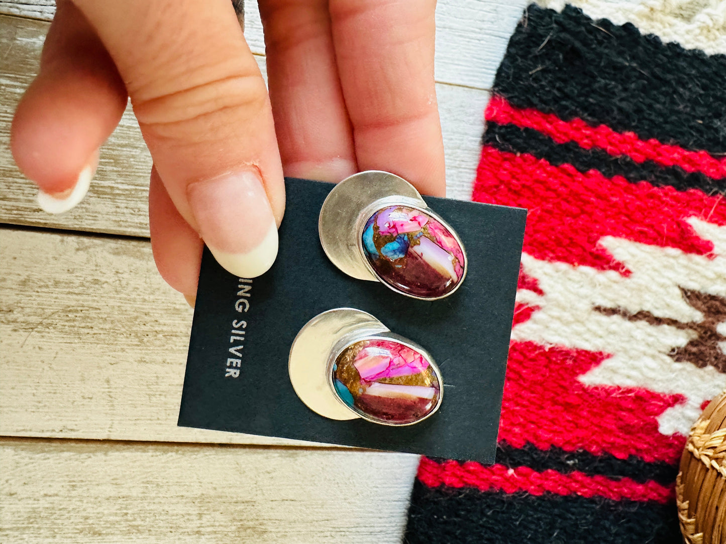 Handcrafted  Pink Dream Mojave & Sterling Silver Post Earrings