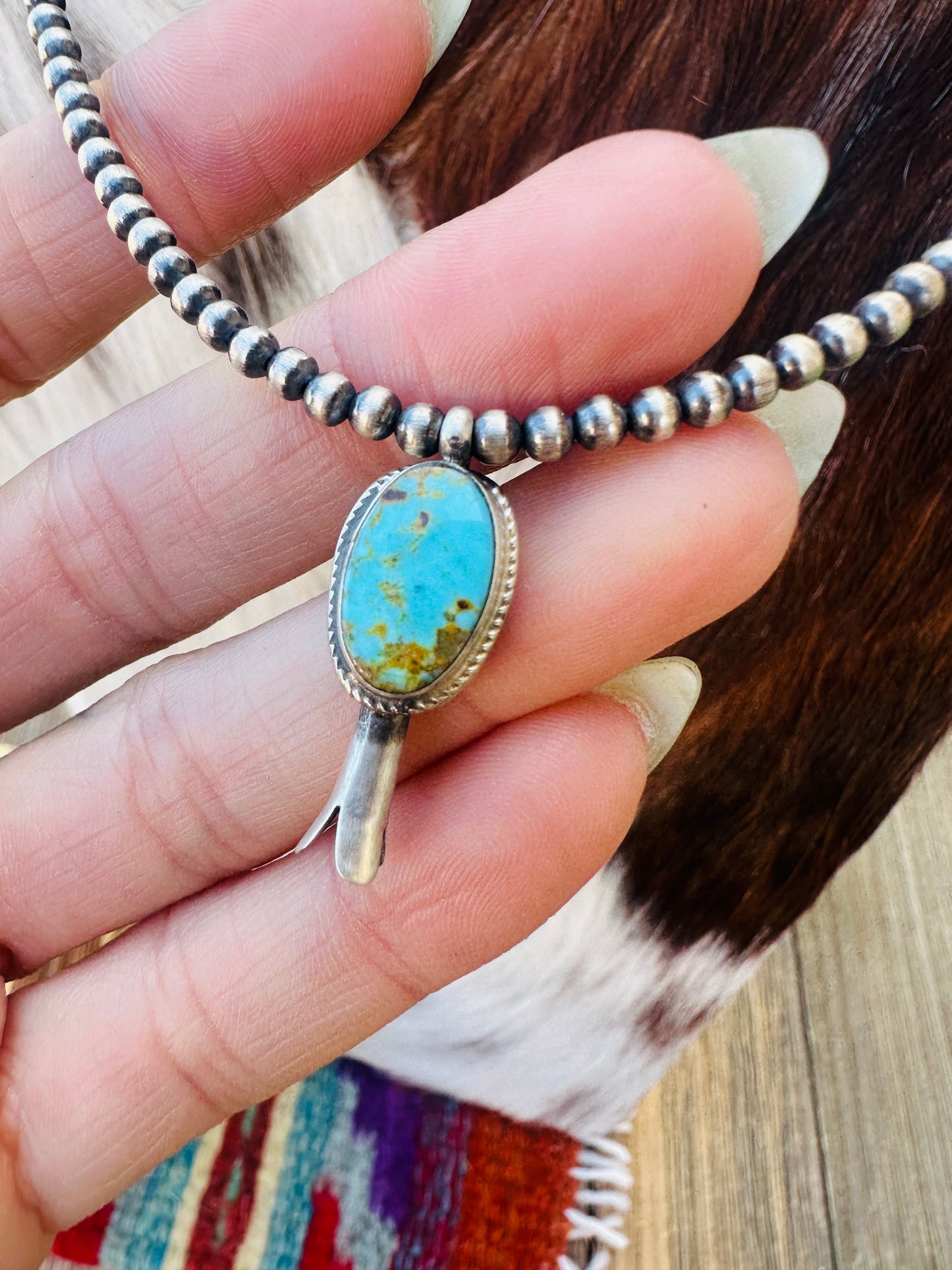 Handcrafted Turquoise & Sterling Silver Beaded Blossom Necklace