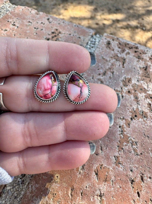 Handcrafted Sterling Silver & Rose Dahlia Stud Earrings