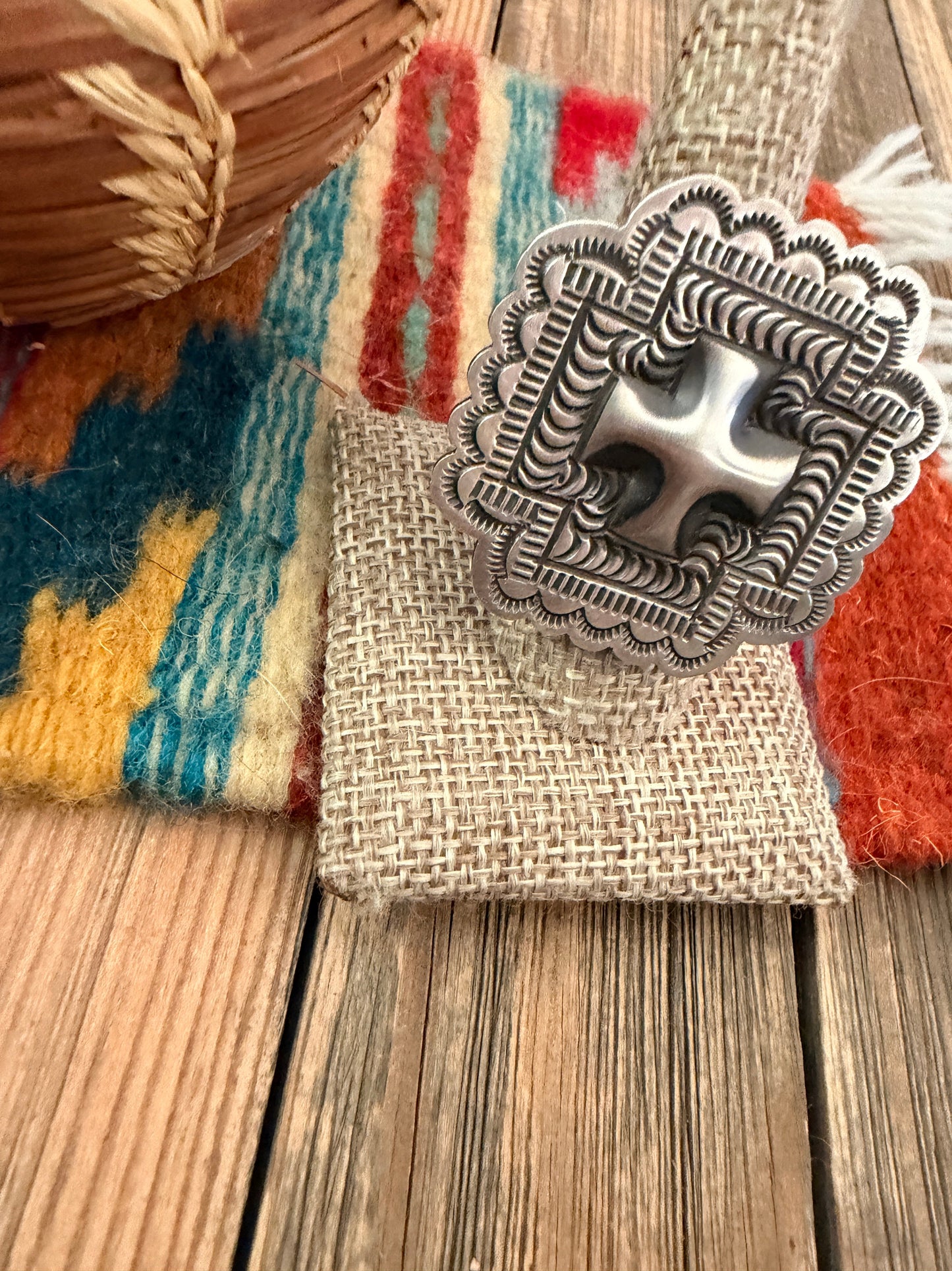 Handcrafted Sterling Silver Adjustable Cross Concho Ring by Leander Tahe