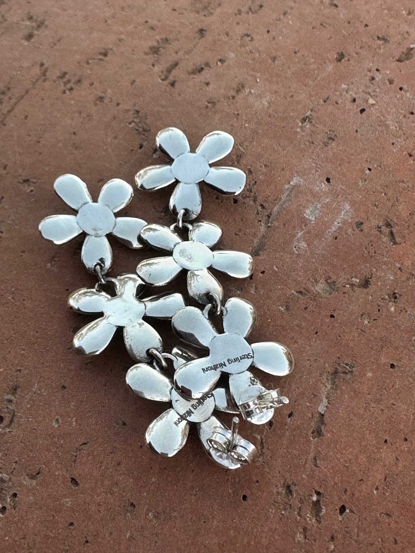 Handmade Sterling Silver and Kingman Turquoise Daisy Earrings