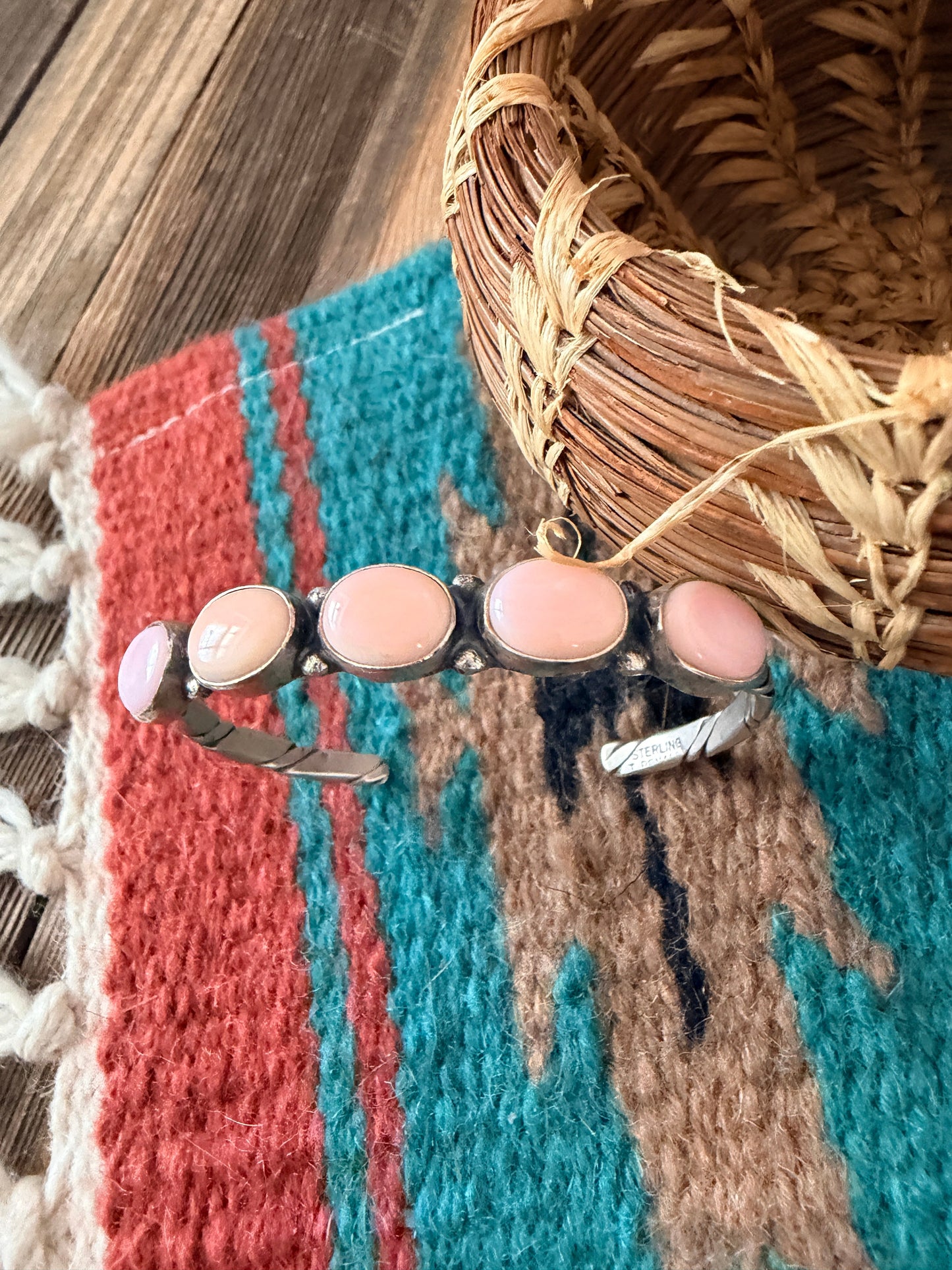 Handcrafted Queen Pink Conch & Sterling Silver Cuff Bracelet