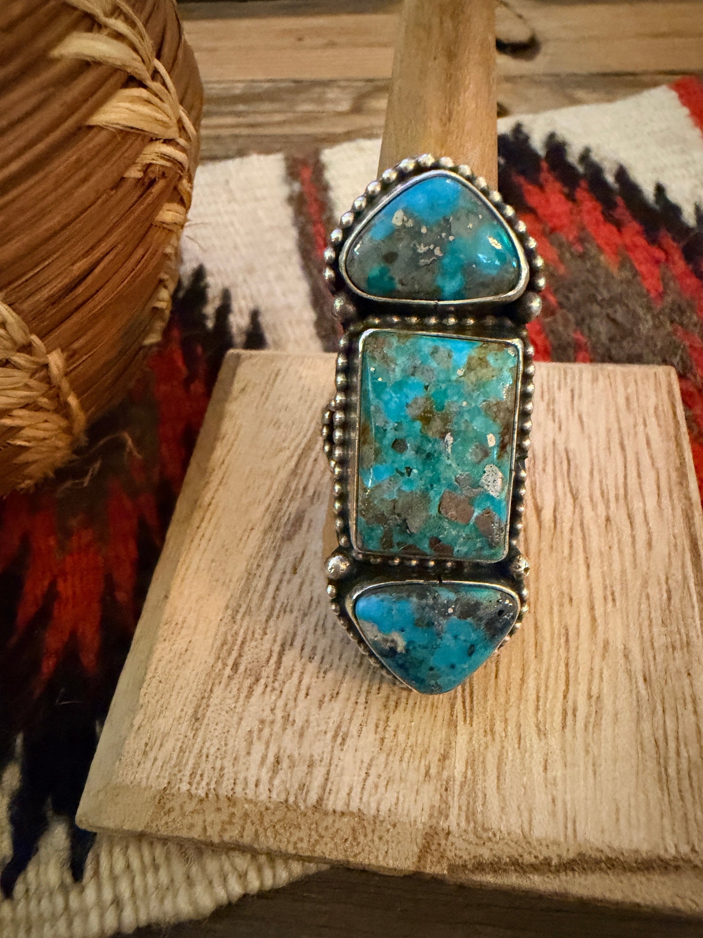 Handcrafted Morenci Turquoise & Sterling Silver Ring Size 10