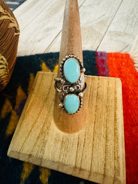 Handcrafted Turquoise & Sterling Silver Ring Size 6