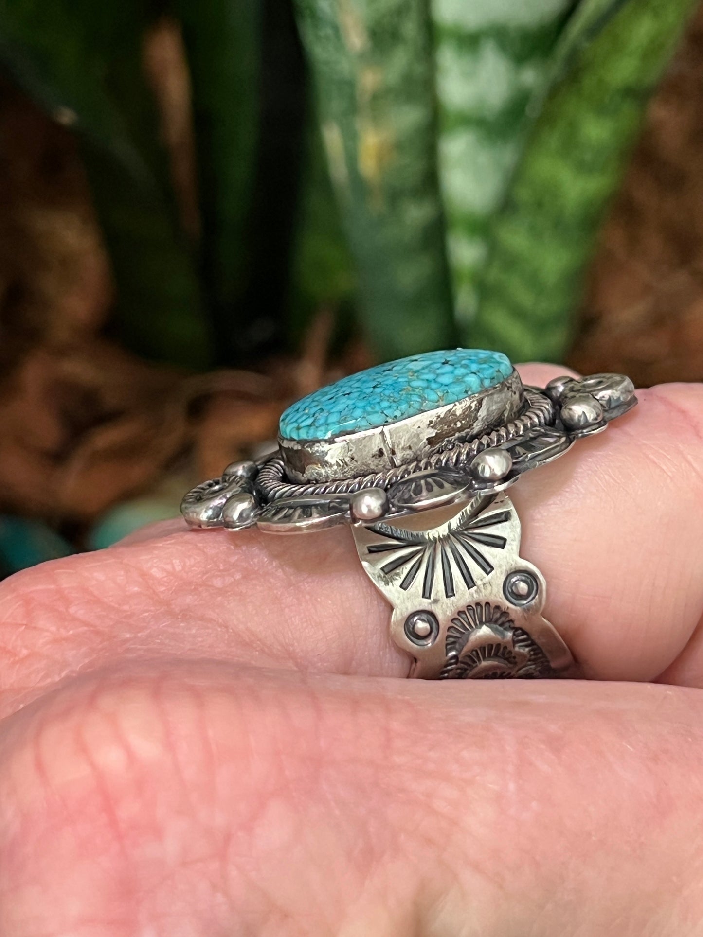 Handcrafted Sterling Silver and Natural Kingman Web Ring by Boyd Ashley, Size 8