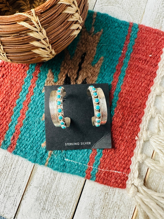 Handcrafted Turquoise & Sterling Silver Hoop Earrings