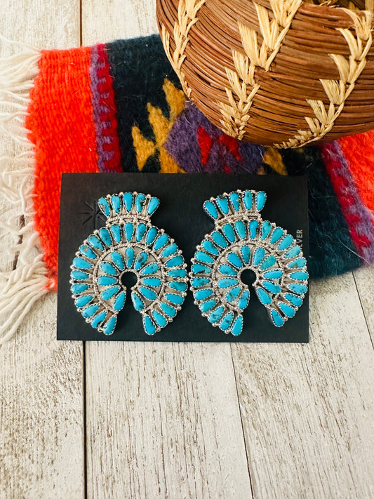 Handcrafted Sleeping Beauty Turquoise & Sterling Silver Cluster Post Earrings