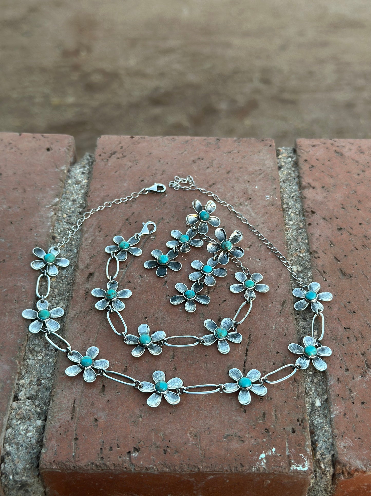 Handmade Sterling Silver and Kingman Turquoise Daisy Earrings