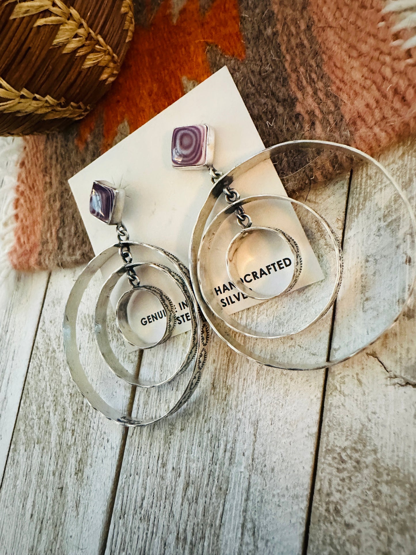 Handcrafted Sterling Silver & Charoite Dangle Hoop Earrings