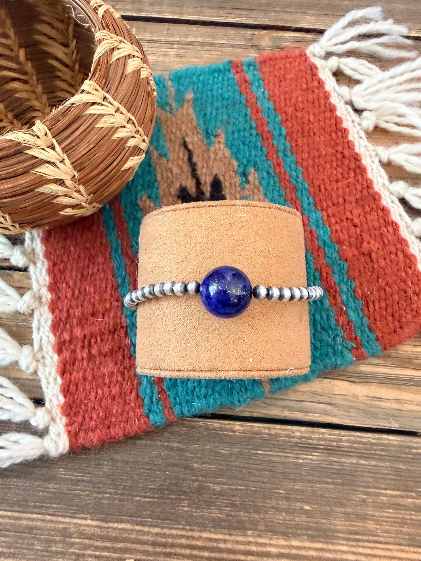 Handcrafted Lapis & Sterling Silver Pearl Beaded Bracelet