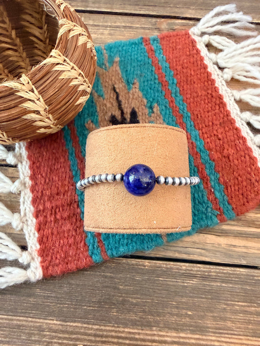 Handcrafted Lapis & Sterling Silver Pearl Beaded Bracelet