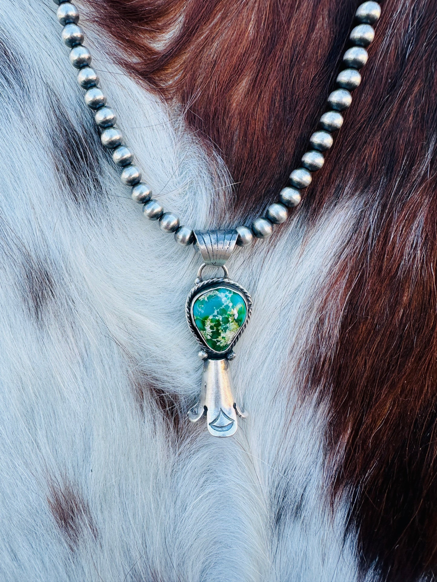 Handcrafted Turquoise & Sterling Silver Beaded Blossom Necklace