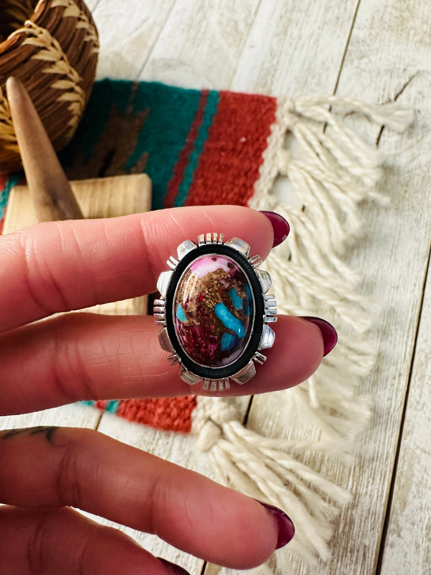 Handcrafted Sterling Silver & Pink Dream Mojave Adjustable Ring
