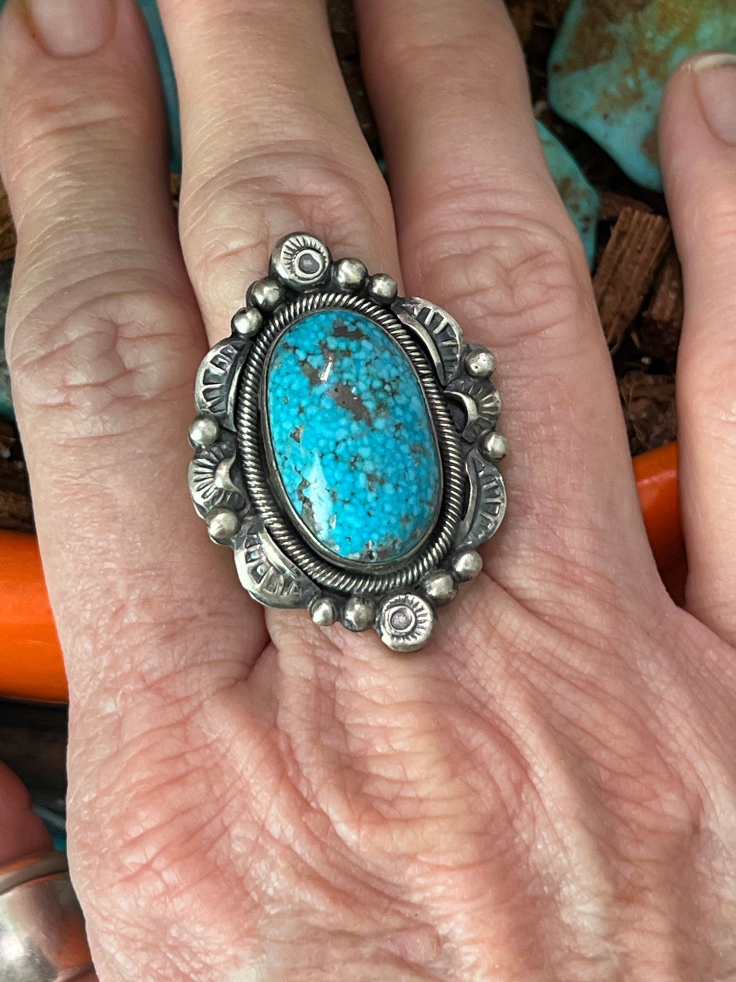 Handcrafted Sterling Silver and Natural Kingman Web Ring by Boyd Ashley, Size 8