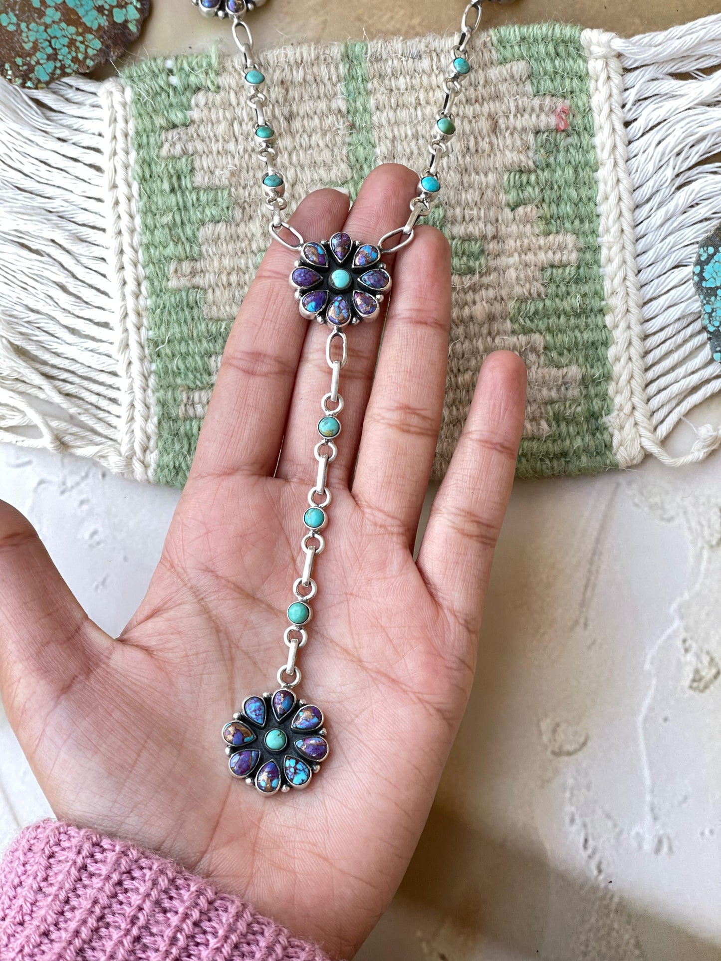 Handmade Sterling Silver Turquoise MULTI STONE Lariat Necklace