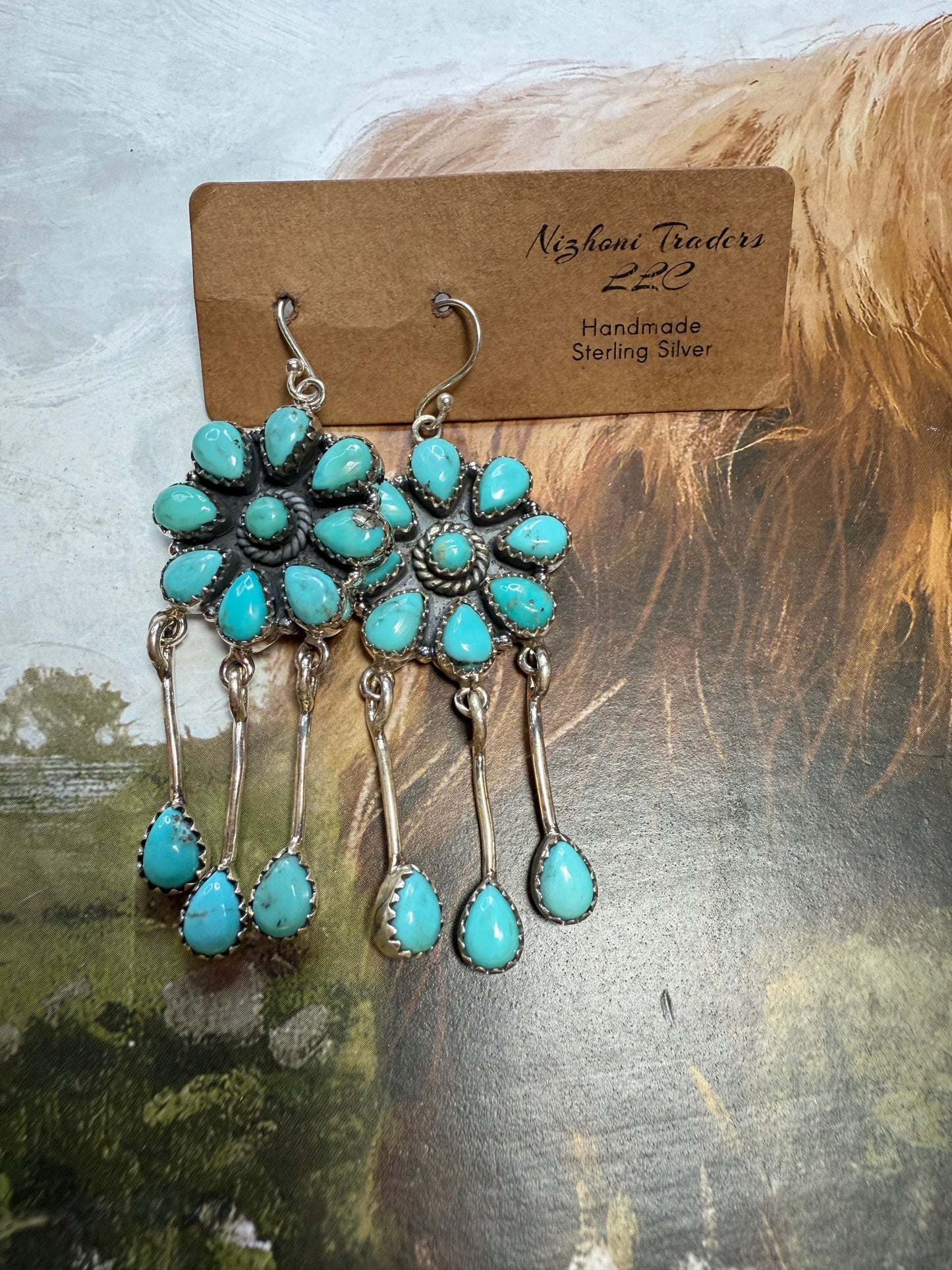 Handmade Turquoise and Sterling Silver Hook Dangle Earrings