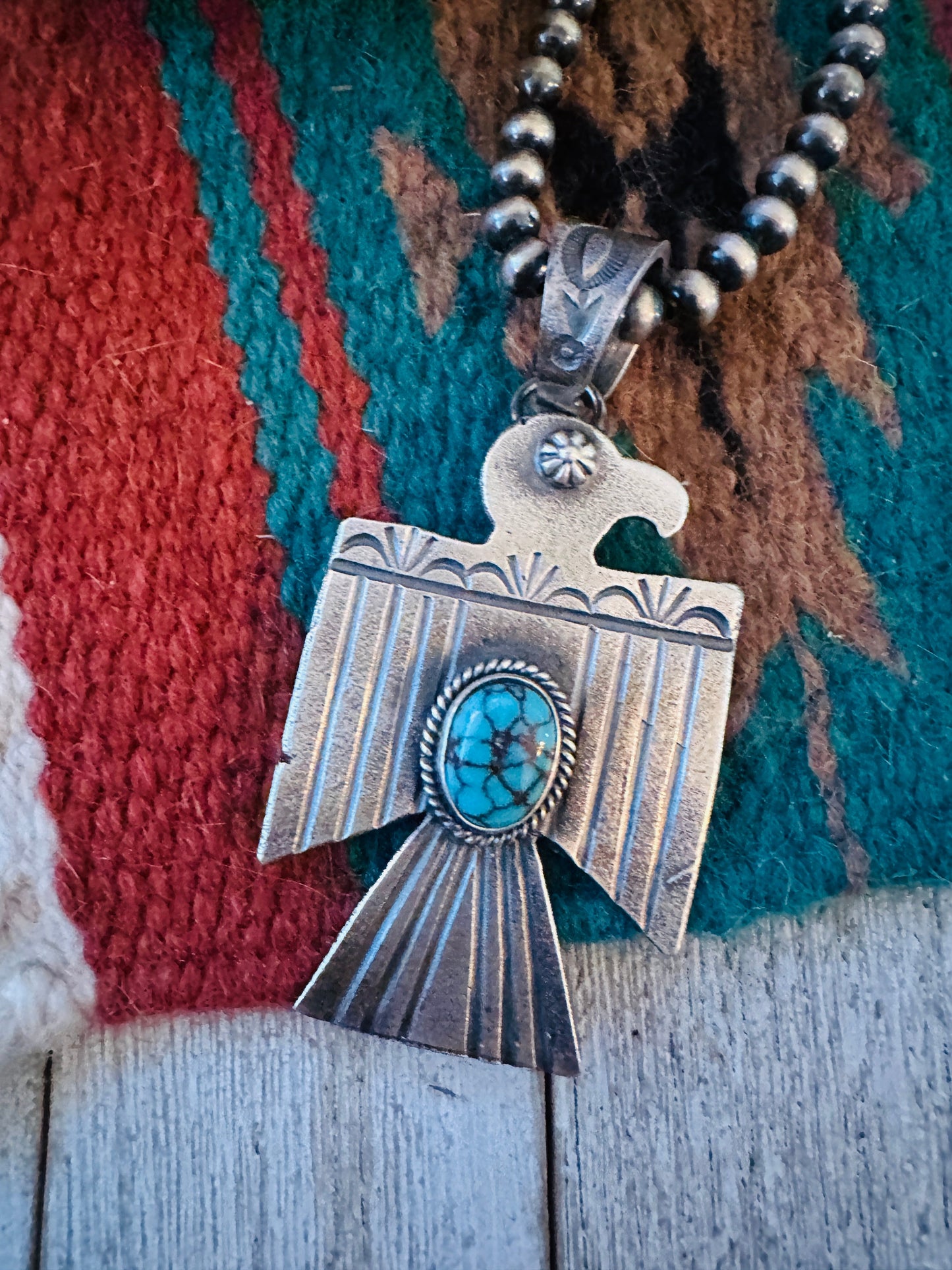 Handcrafted Sterling Silver & Turquoise Thunderbird Pendant by Kevin Billah