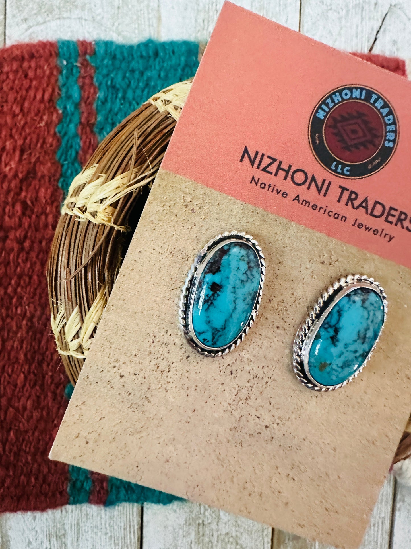 Handcrafted Turquoise & Sterling Silver Post Earrings