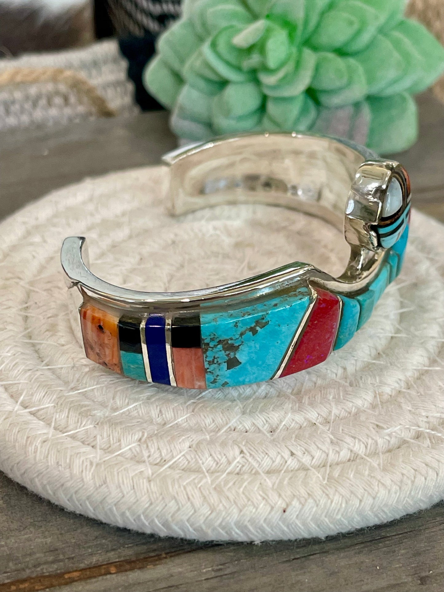 Handmade Sterling Silver Multi Stone Inlay Cuff
