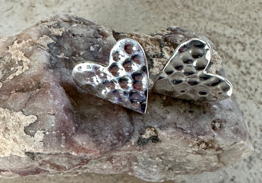 Hammered Heart Sterling Silver Earrings
