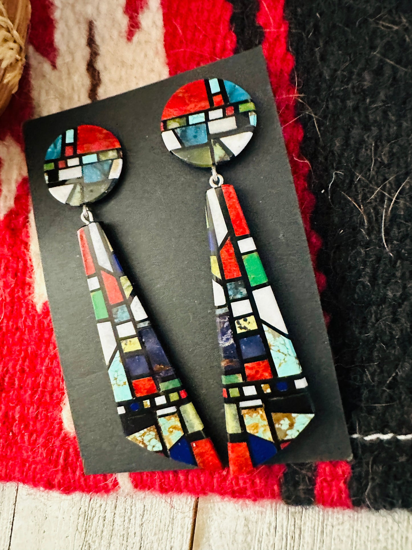 Handcrafted Multi Stone Inlay Dangle Earrings
