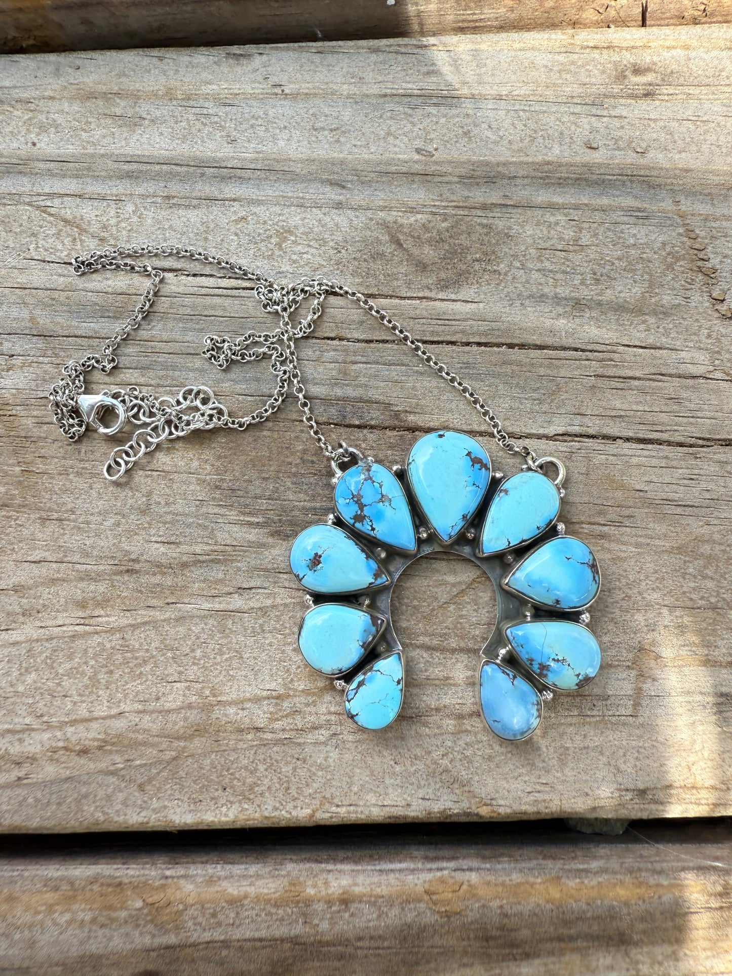 Beautiful Handmade Sterling Silver & Golden Hills Turquoise Naja Necklace