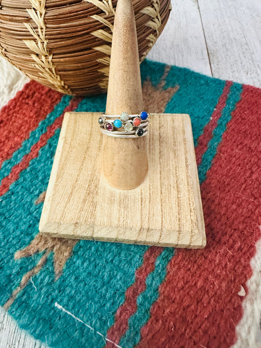 Handcrafted Sterling Silver And Multi Stone Ring Size 7.25
