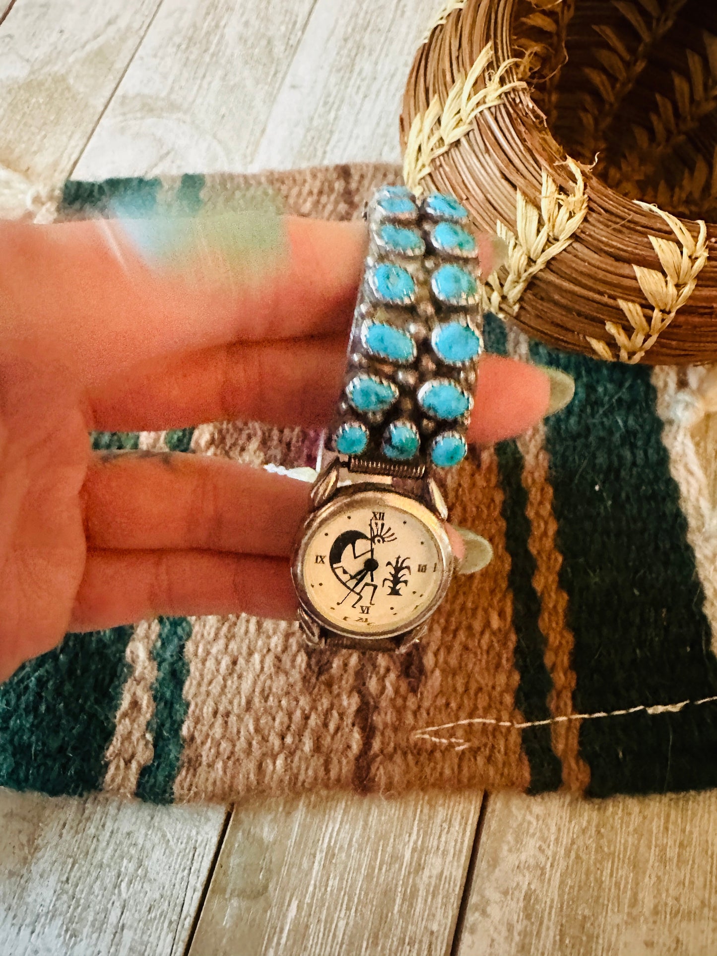 Old Pawn Vintage Handcrafted Turquoise & Sterling Silver Watch-