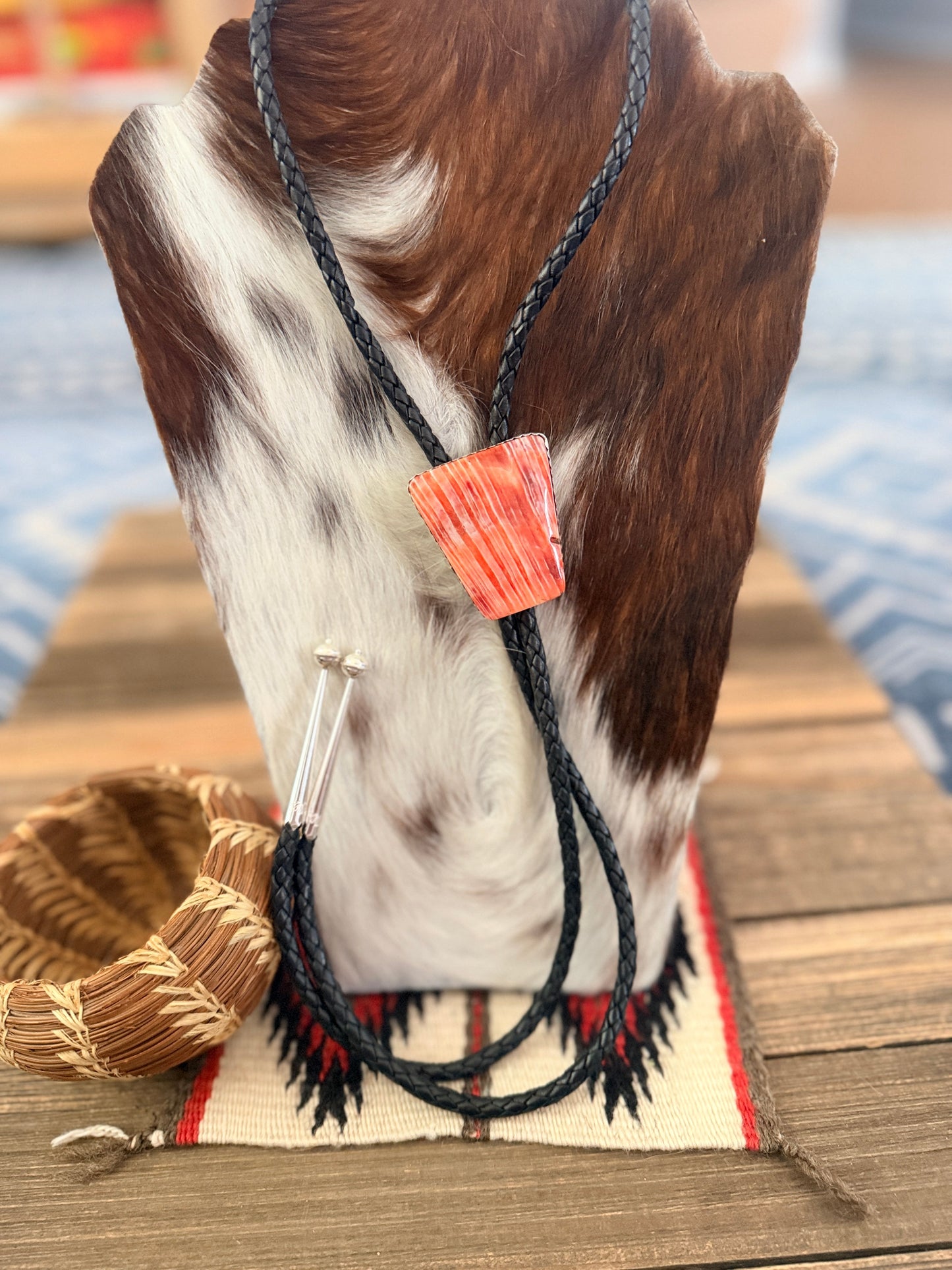 Handcrafted Sterling Silver & Orange Spiny Oyster Bolo Tie