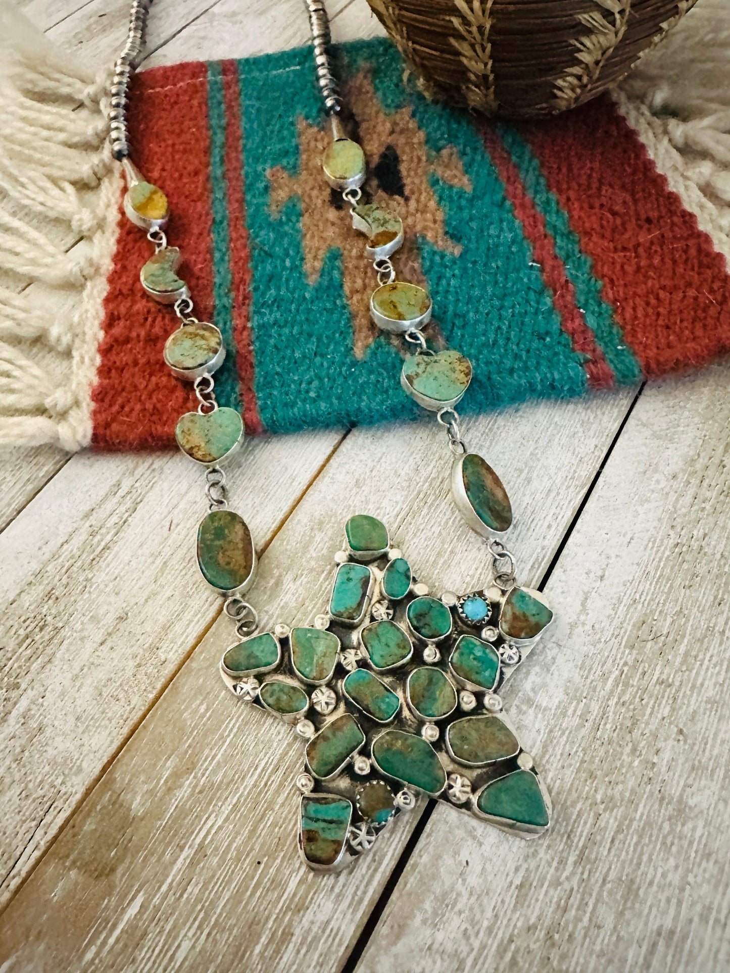 Handcrafted Sterling Silver & Royston Turquoise Star Necklace by Jacqueline Silver