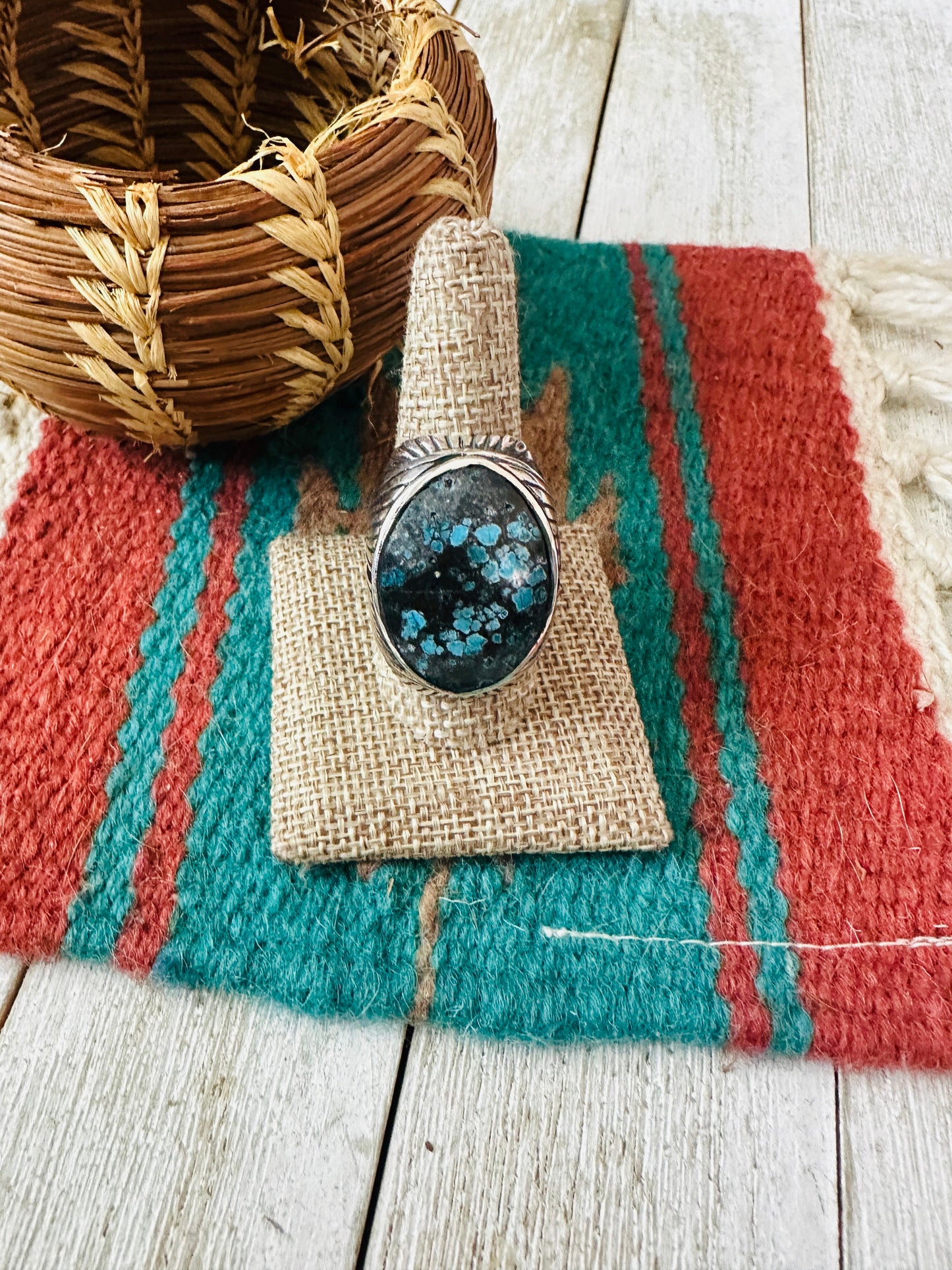 Old Pawn Handcrafted Sterling Silver & Kingman Web Turquoise Men’s Ring Size 10
