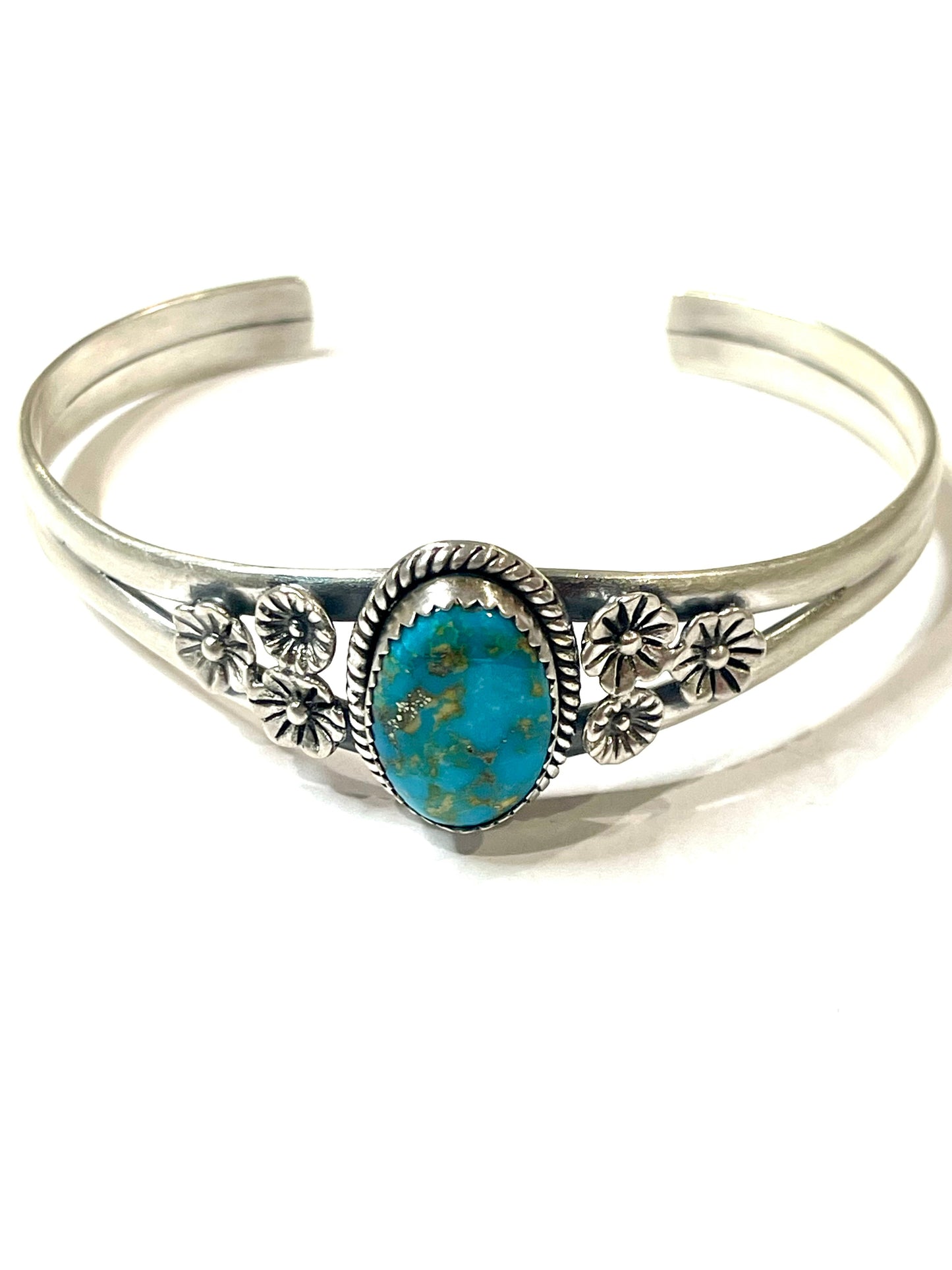 Handmade Sterling Silver Emerald Valley Turquoise Adjustable Stone Oval Stone Cuff