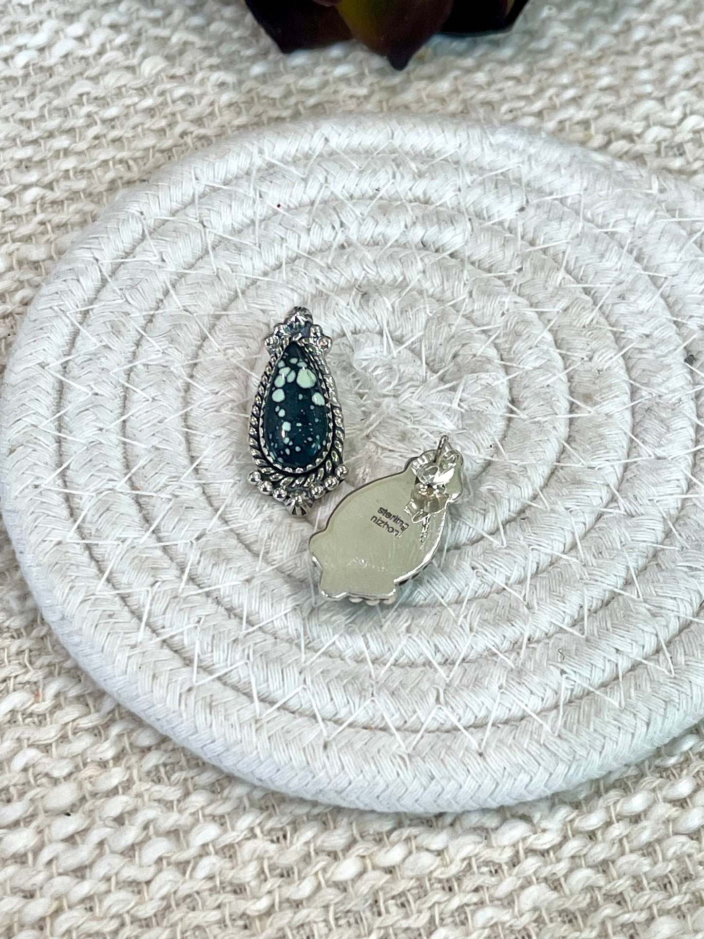 Handmade New Lander Turquoise and Sterling Silver Post Earring