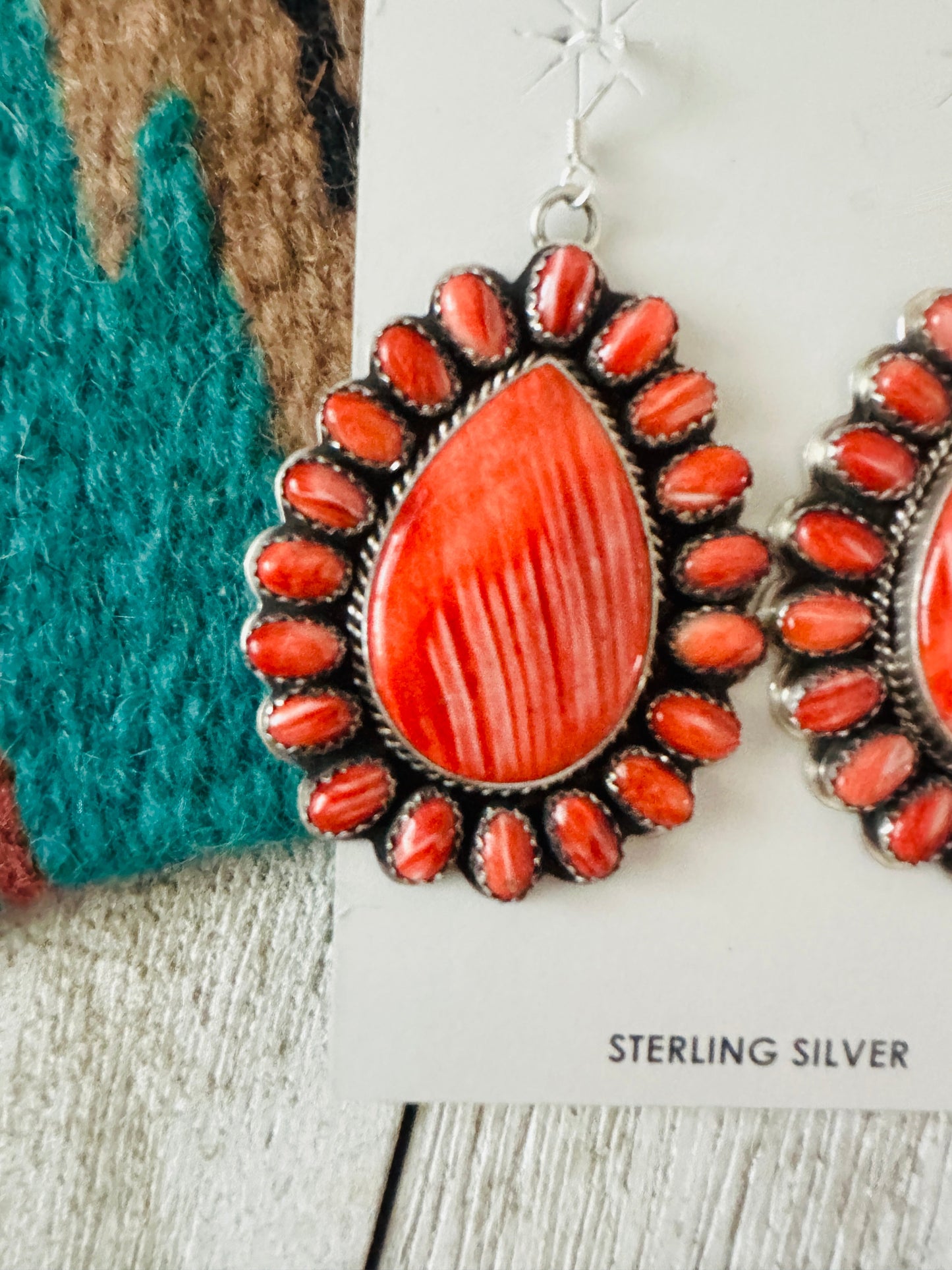 Handcrafted Sterling Silver & Red Spiny Cluster Dangle Earrings