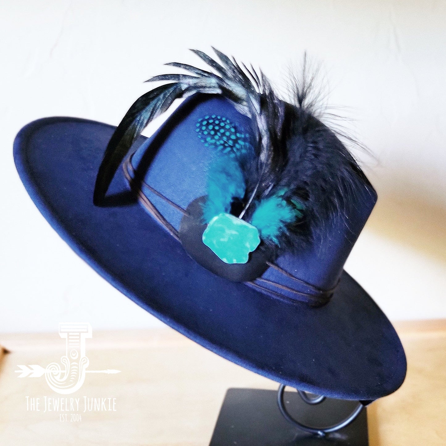 Marabou Blue Spotted Feather & Turquoise Slab Hat Band + Choice of Hat 986a