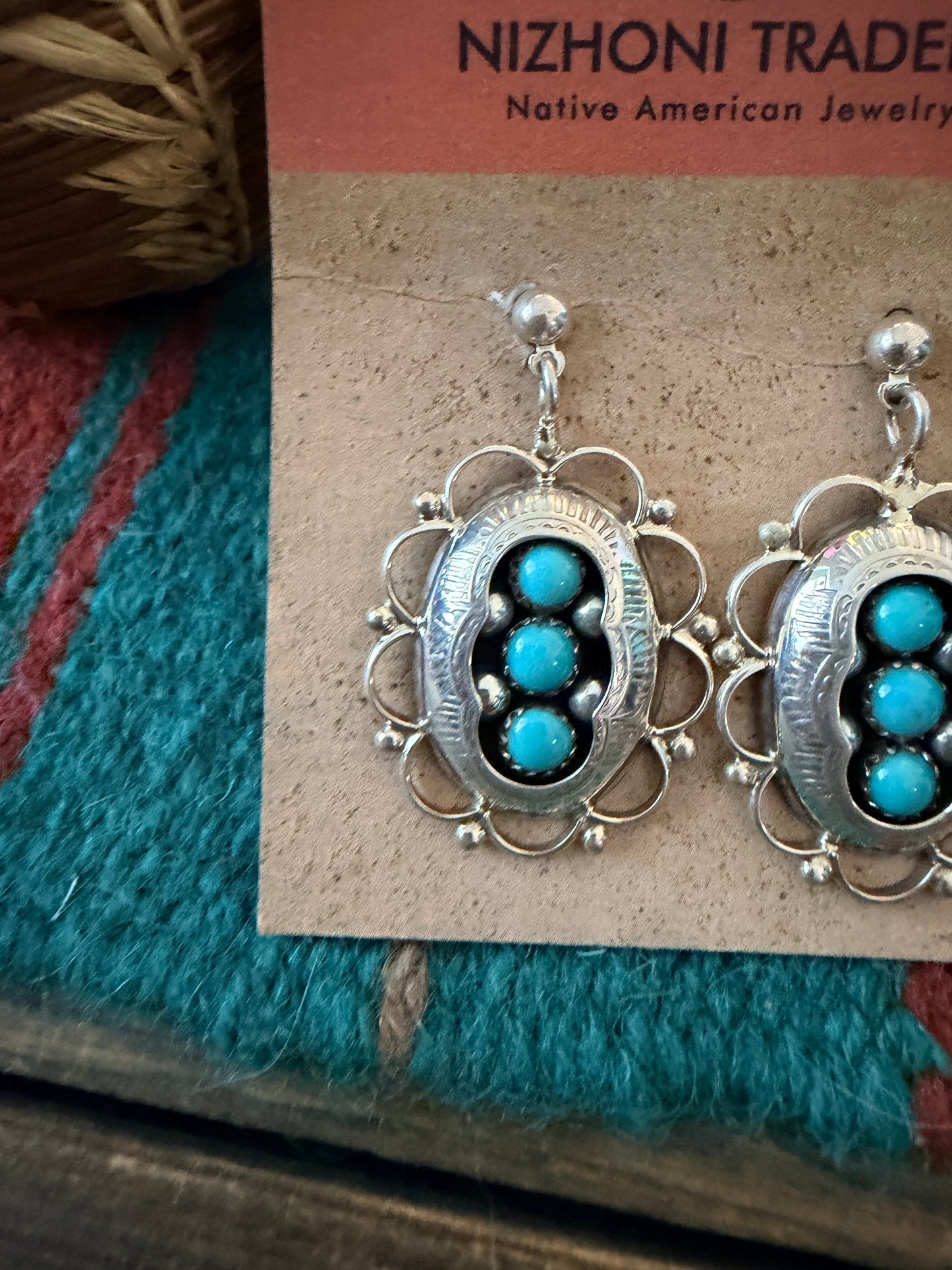 Handcrafted Old Pawn Sterling Silver & Turquoise Dangle Earrings