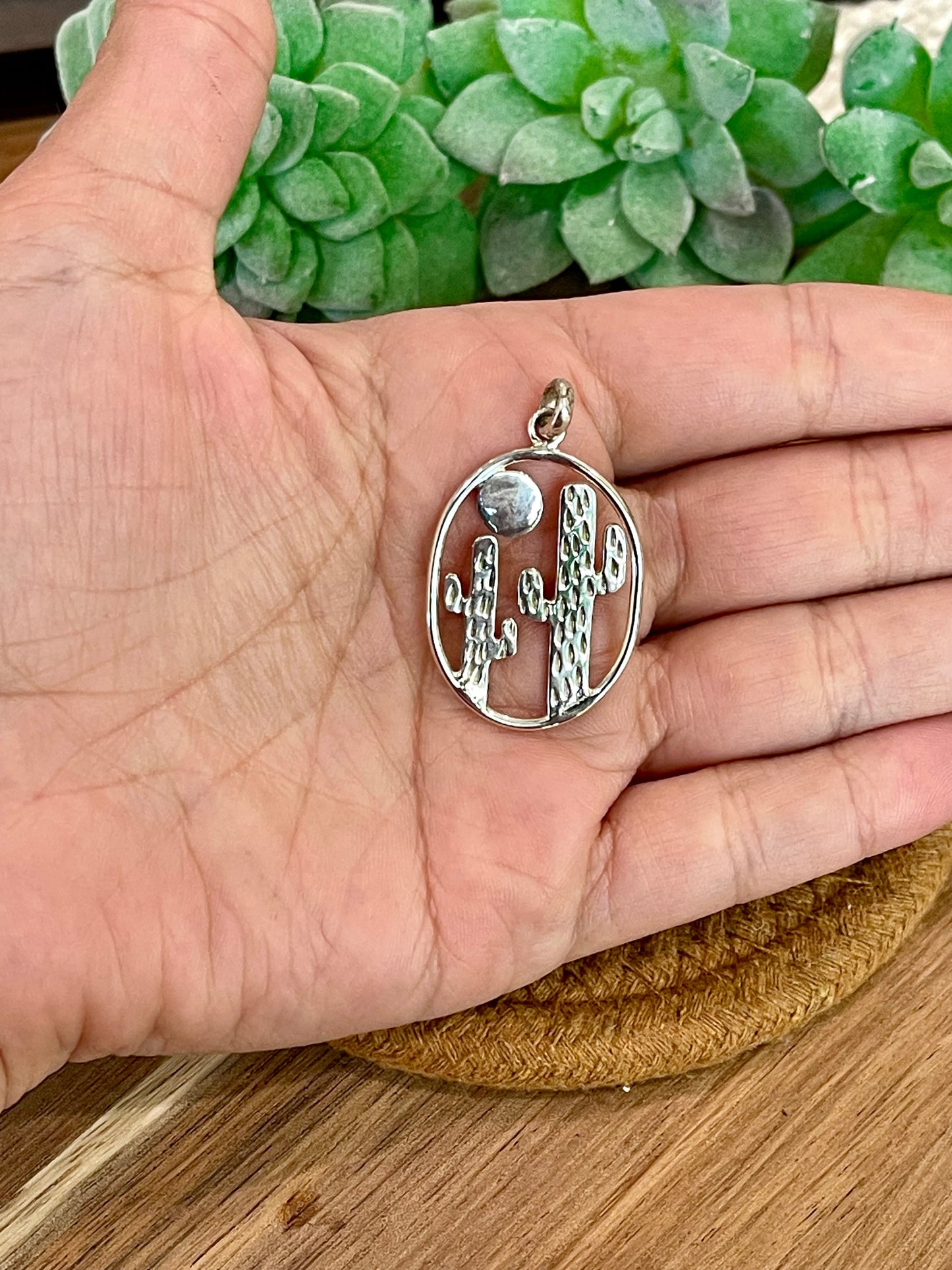 Handmade In Mexico ,Sterling Silver Cactus Pendant