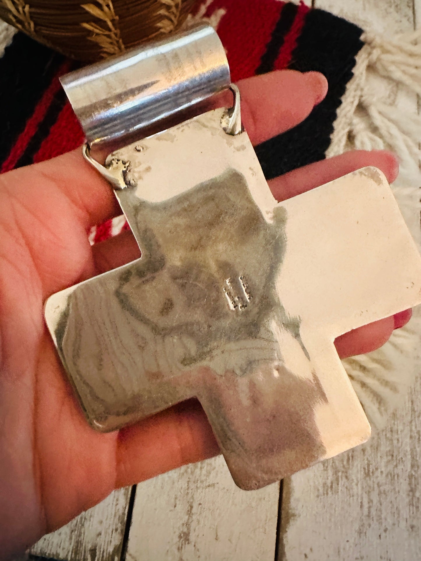 Handcrafted Sterling Silver & Orange Spiny Cross Pendant by Marcella James
