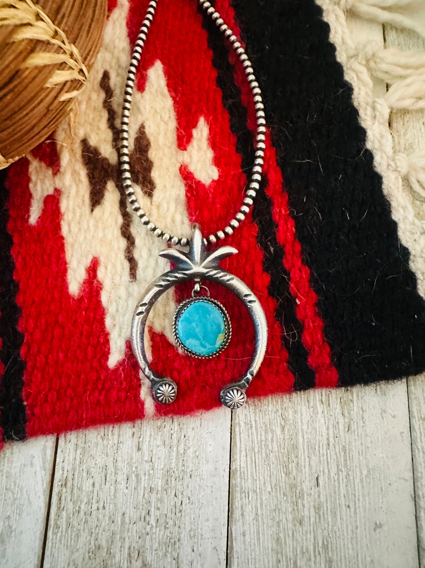 Handcrafted Sterling Silver & Turquoise Naja Pendant by Martha Cayatineto