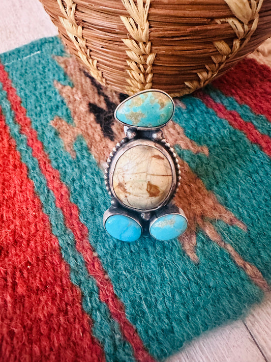 Handcrafted Ribbon Turquoise & Sterling Silver Adjustable Ring