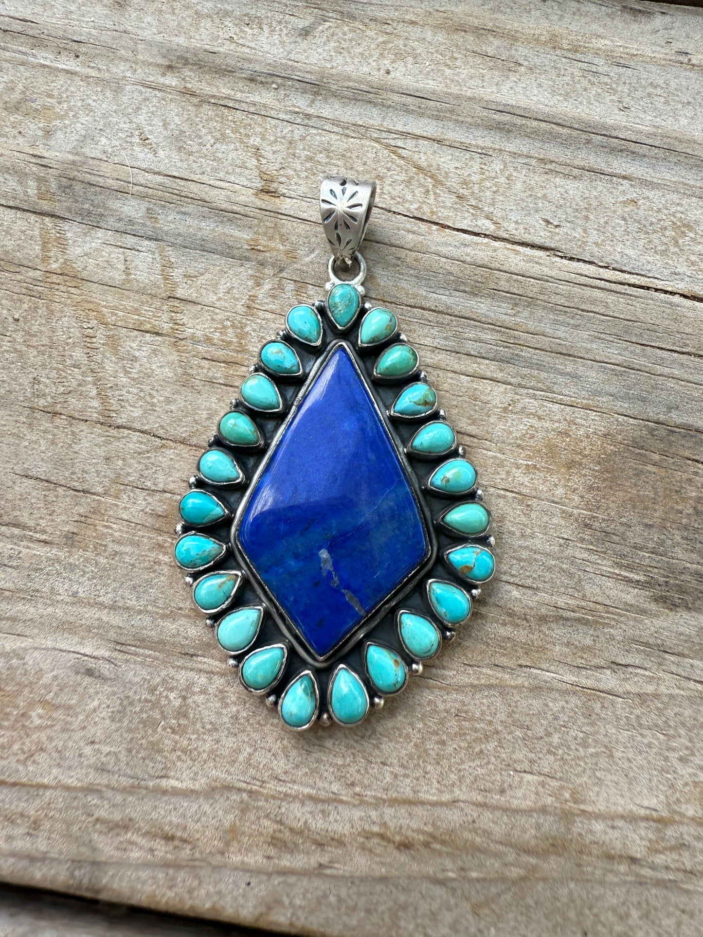 Handmade Stering Silver, Lapis & Kingman Turquoise Pendant