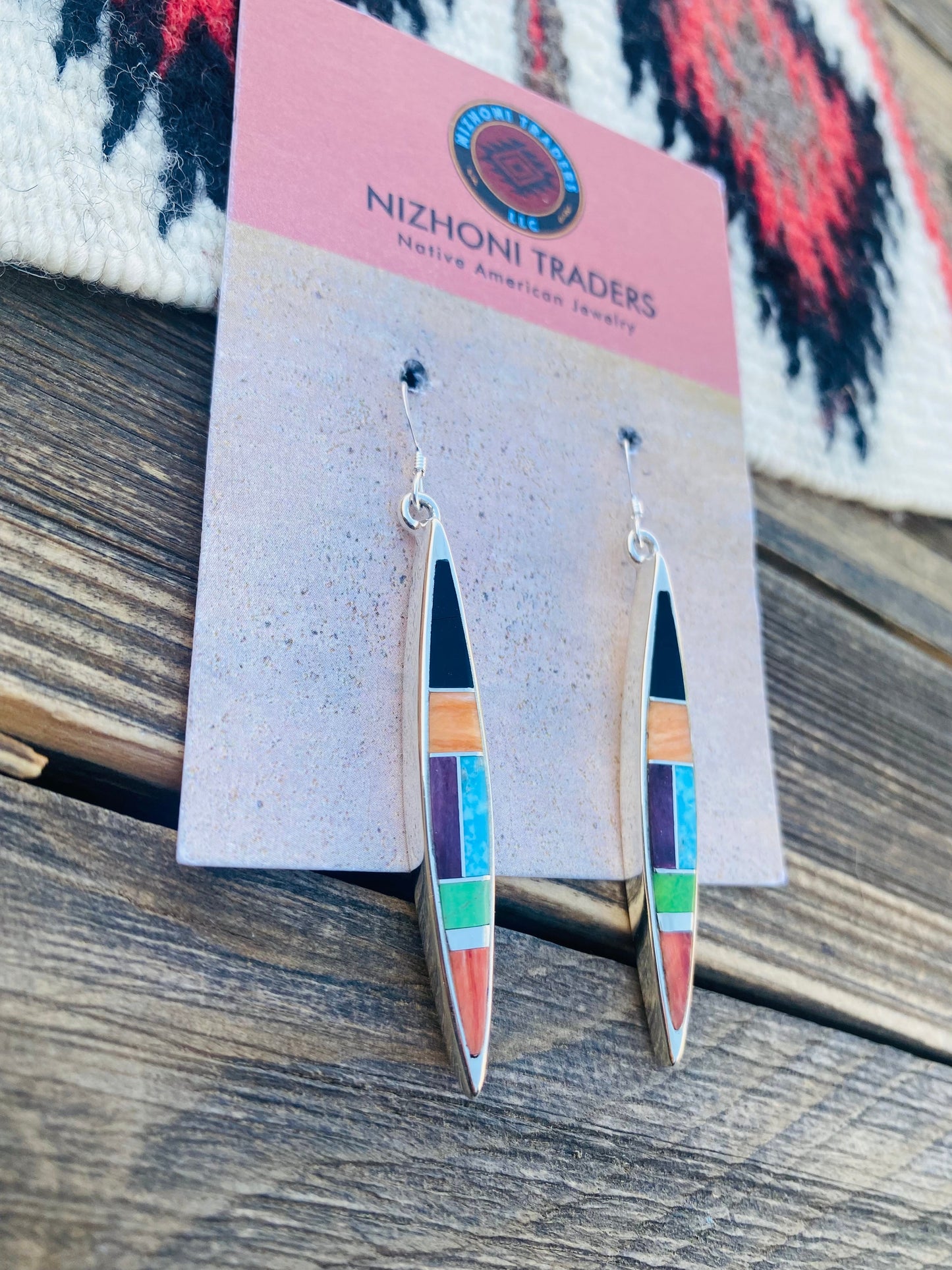 Handcrafted Multi Stone & Sterling Silver Inlay Dangle Earrings