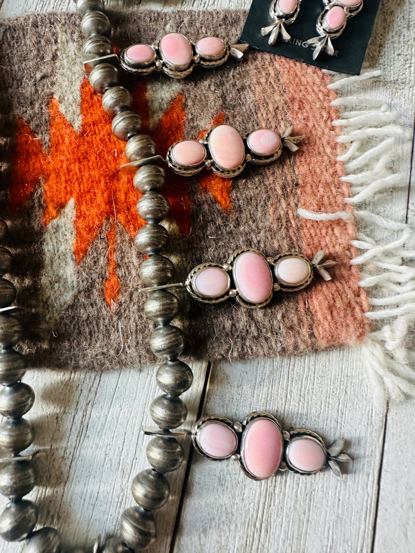 Handcrafted Sterling Silver & Queen Pink Conch Squash Blossom Necklace Set